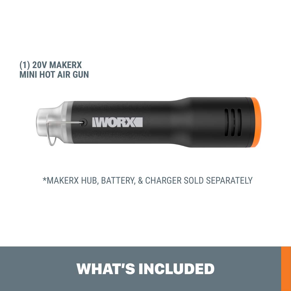 Worx MAKERX WX743L.9 20V Cordless Mini Heat Gun (Tool Only) - Perfect for DIY Crafts, Shrink Wrapping, and Home Repairs