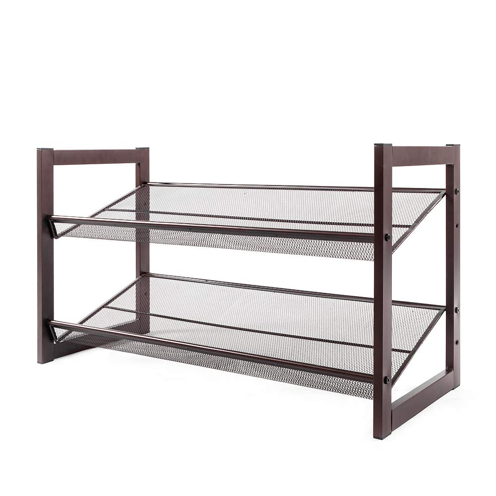 2-Tier Iron Shoe Rack with Chrome Finish - Space Saving Shoe Organizer for Entryway, Closet, or Mudroom Storage