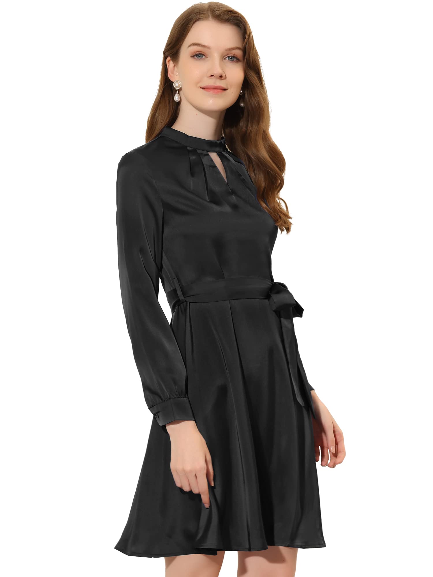 Allegra K Women's Elegant Satin A-Line Dress with Keyhole Tie Waist - Perfect for Work, Office, and Formal Occasions