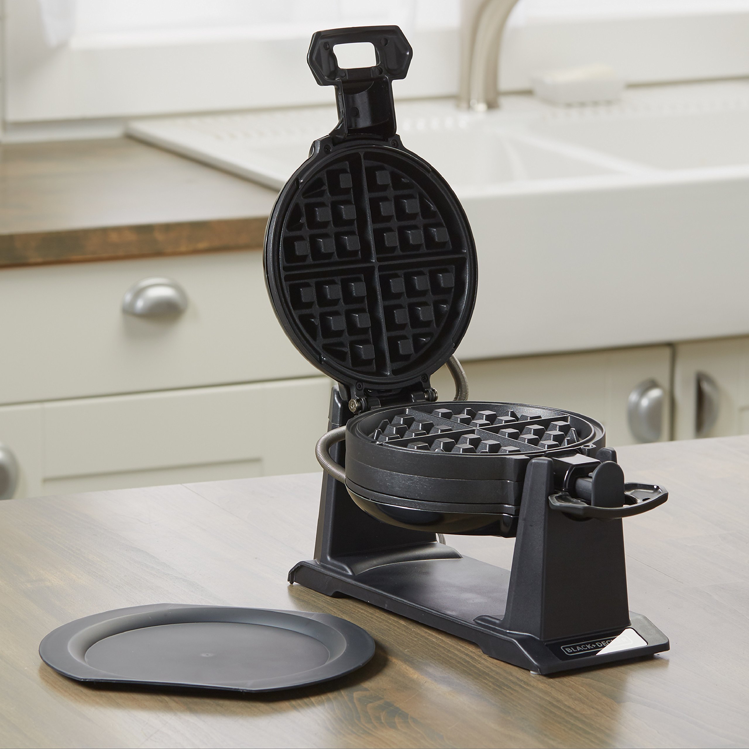 BLACK+DECKER WMD200B Rotating Waffle Maker - 2-Slice Non-Stick Belgian Waffle Iron with Adjustable Temperature Control for Perfect Breakfast, Brunch, or Dessert | Ideal for Home, Office, or Camping Use