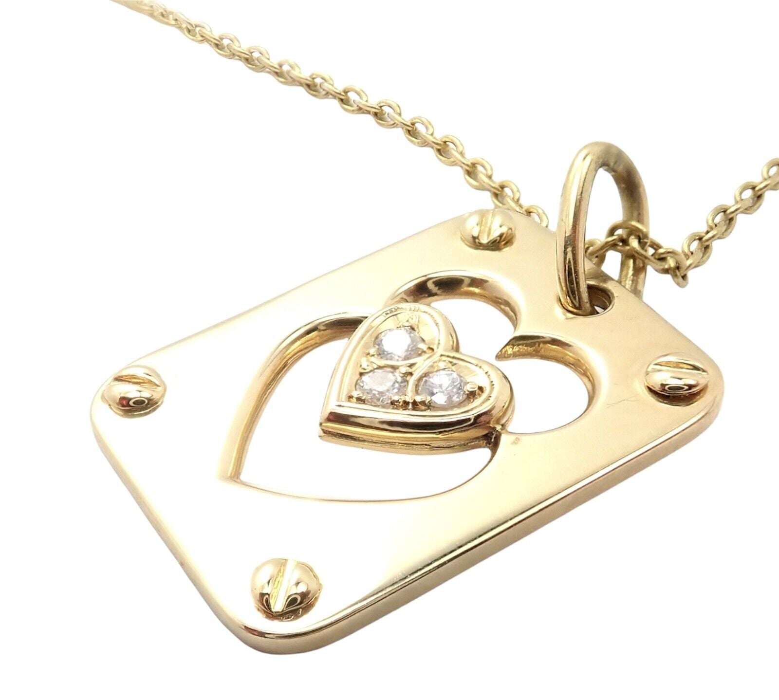 Exquisite Christian Dior 18k Yellow Gold Diamond Ace of Hearts Pendant Necklace - Luxury Jewelry Gift for Women - Perfect for Anniversaries & Special Occasions