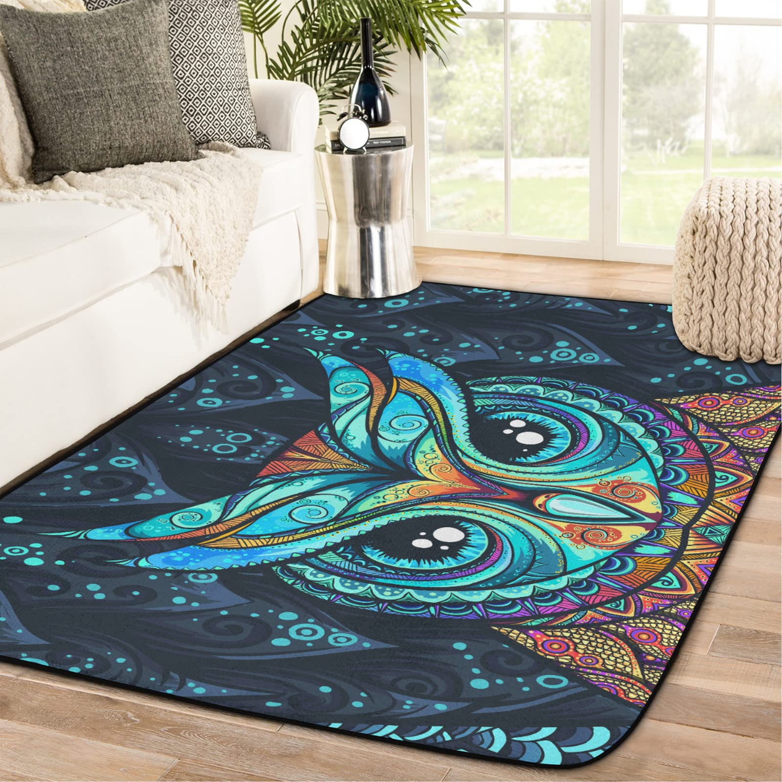 Creative Owl Pattern 5x7 Area Rugs - Stain Resistant, Non-Slip Rubber Backing for Living Room, Nursery & Playroom - Soft Large Floor Carpet for Home Decor (5' x 7') | Perfect for Kids' Rooms, Cozy Spaces & Modern Interiors