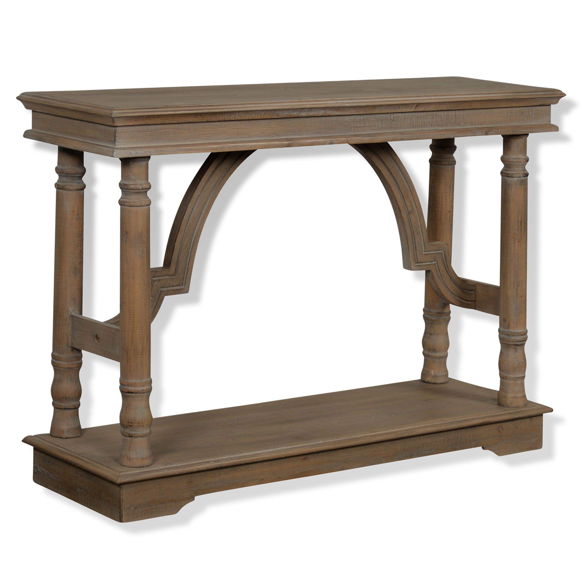 Gray Washed Solid Wood Trestle Console Table with Arch Detail - Rustic Farmhouse Entryway Table for Hallway, Living Room & Foyer Decor
