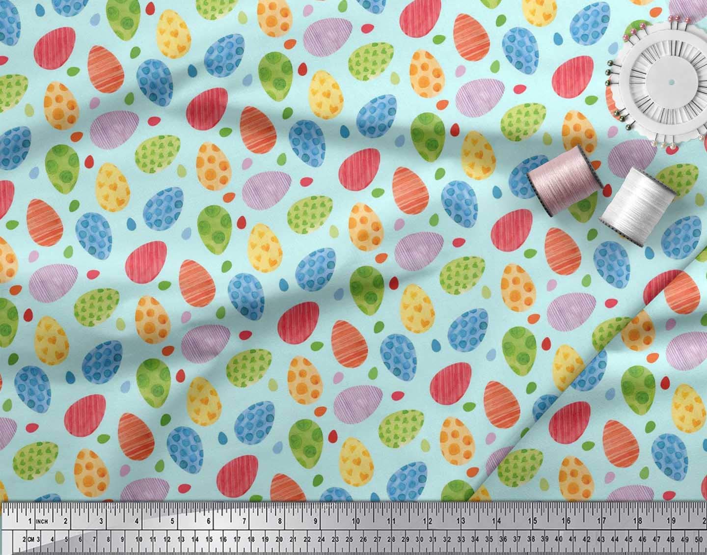 Soimoi 100% Cotton Canvas Fabric - Blue Easter Egg Print - 42 Inch Wide by The Yard - DIY Easter Decorations, Crafts, Quilting & Home Sewing Projects