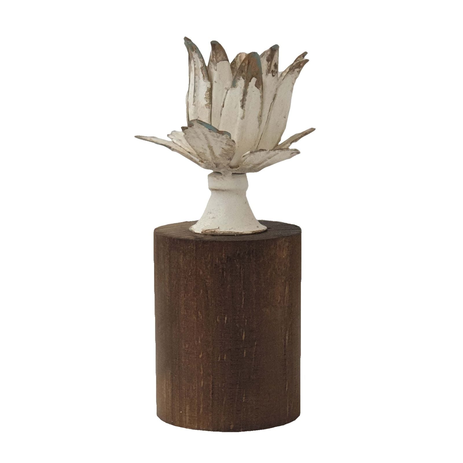Urban Style Metal Flower in Bloom Candle Holder with Wooden Base - Perfect for Home Decor, Wedding Centerpieces & Romantic Ambiance