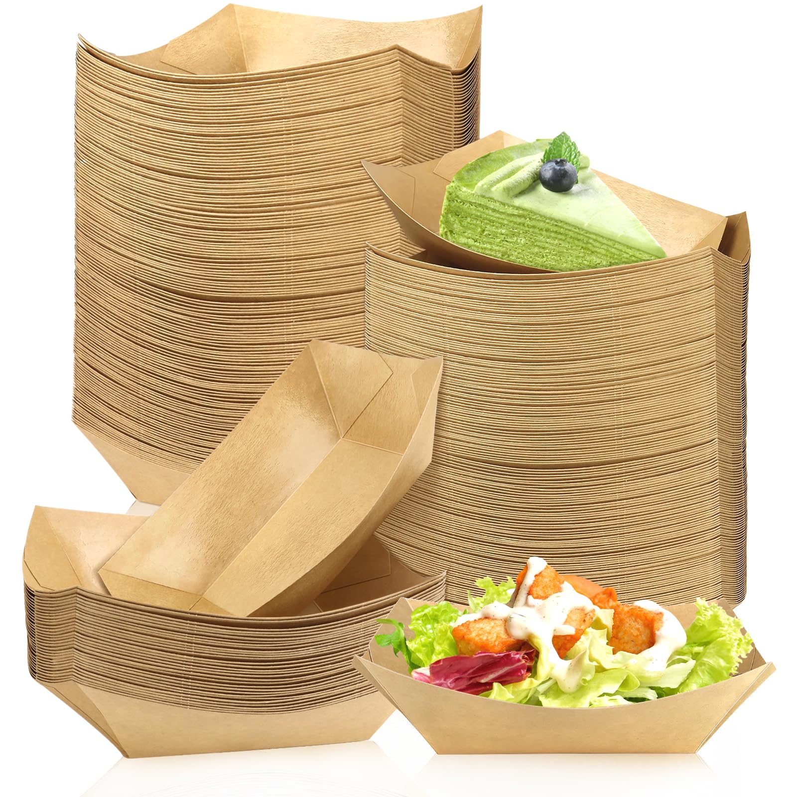 Oomcu 100 Pack 2 lb Heavy Duty Disposable Nacho Trays - Kraft Brown Paper Hot Dog & Taco Boats - Perfect for Party Snacks, French Fries, Takeout Food - Ideal for Cinemas, Sports Events & Catering Services