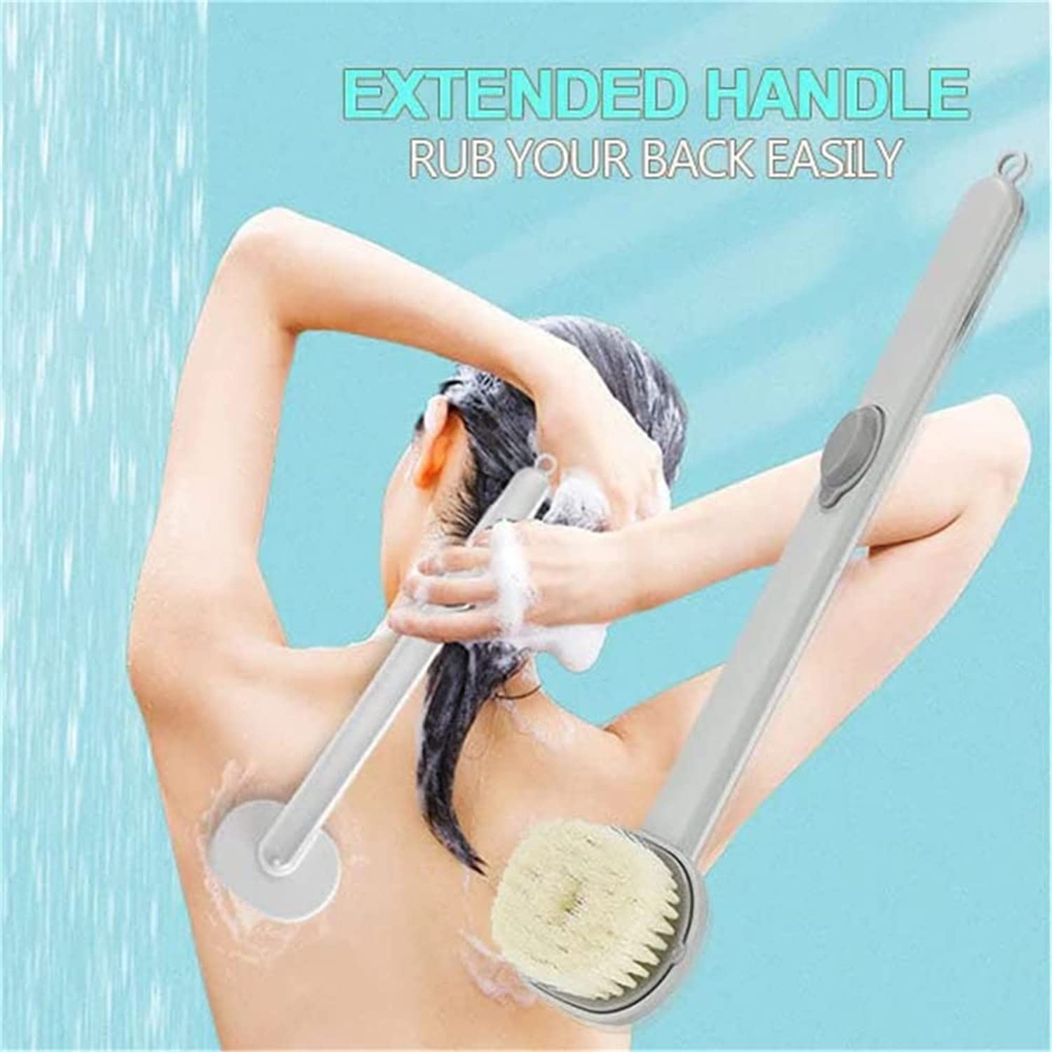 Long Handle Bath Brush with Detachable Head - Exfoliating Body Brush for Back Scrub, Shower & Skin Care - Natural Bristle Bath Sponge Scrubber (Gray) | Perfect for Hard-to-Reach Areas & Spa-Like Exfoliation at Home
