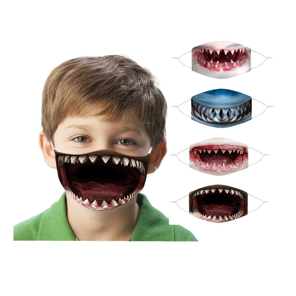 Funny 3D Printed Washable Reusable Face Bandanas for Adults & Kids - 4PC Multicolor Set for Outdoor Activities, Halloween Costumes, Sports Events & Everyday Fashion Accessories