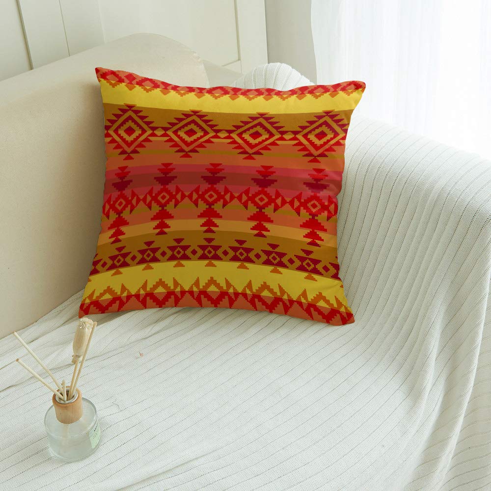 COLORSUM 18x18 Inch Super Soft Throw Pillow Covers - Red & Yellow Geometric Pattern (Triangle, Cube, Line) for Sofa, Couch, Bed & Car | Home Decor Accent Pillow Cases