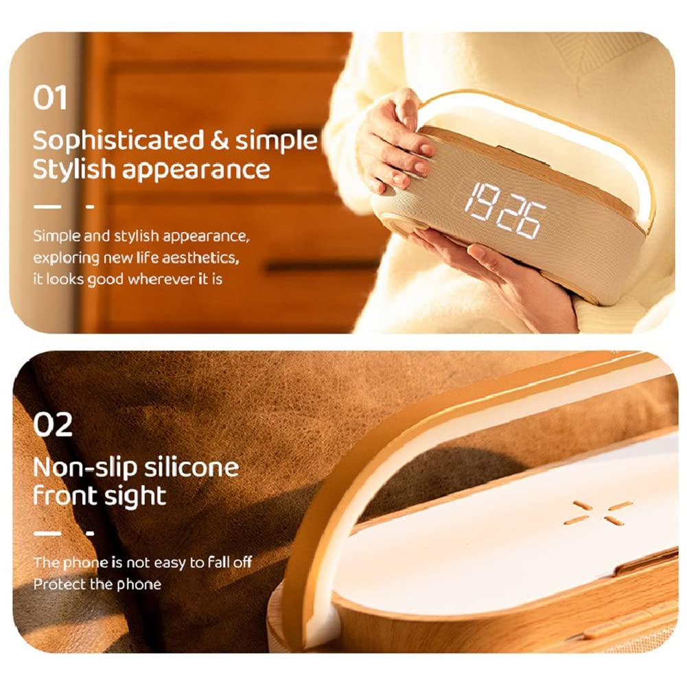 Greethga 1800mAh Bluetooth Speaker with Wireless Charger - Digital Alarm Clock, FM Radio & Night Light - Dual Speaker Bedside Clock for Home, Office & Travel (Perfect for Bedrooms, Desks & Outdoor Use)