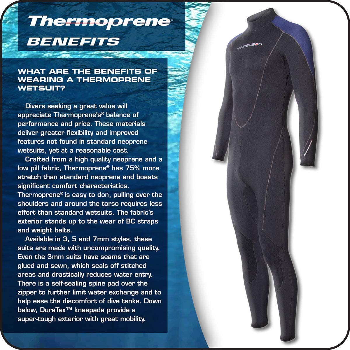 Henderson Thermoprene 7mm Men's Wetsuit Jumpsuit with Back Zip - Black & Blue - Small Size - Perfect for Scuba Diving, Snorkeling & Cold Water Surfing