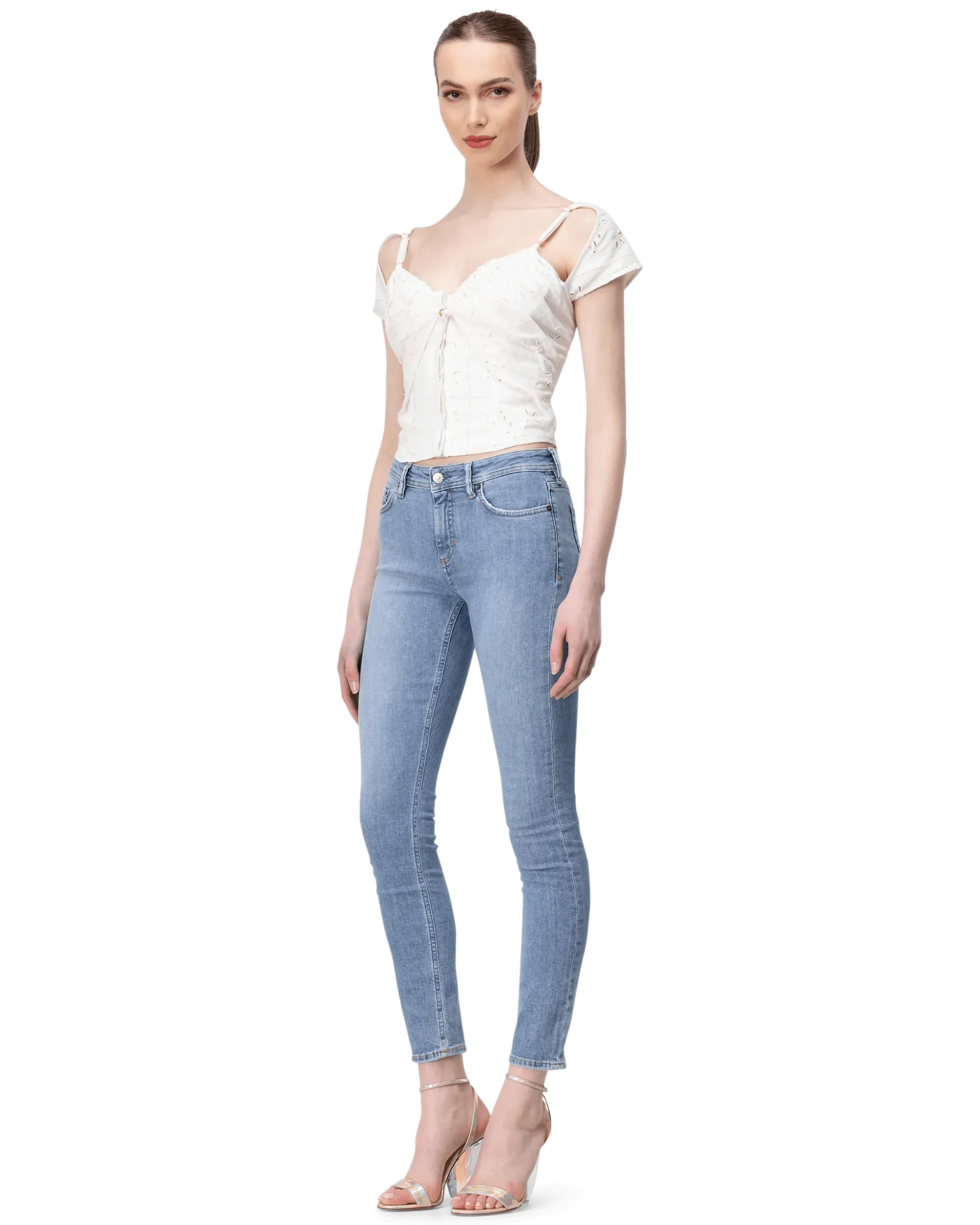 Stylish Five-Pocket Mid Rise Skinny Jeans for Women - Trendy Slim Fit Denim Pants for Casual Wear & Night Out