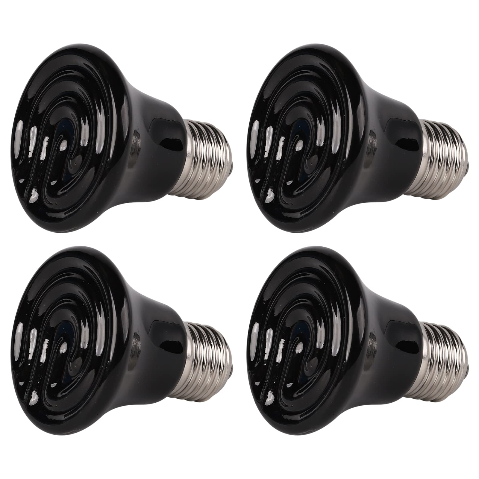 50W 4 Pack Mini Ceramic Heat Emitter Bulb - No Light Reptile Heat Lamp for Terrariums, Brooder Coops & Pet Habitats - Safe Heating for Lizards, Snakes, Frogs & Amphibians - Ideal for Nighttime Use & 24/7 Temperature Control