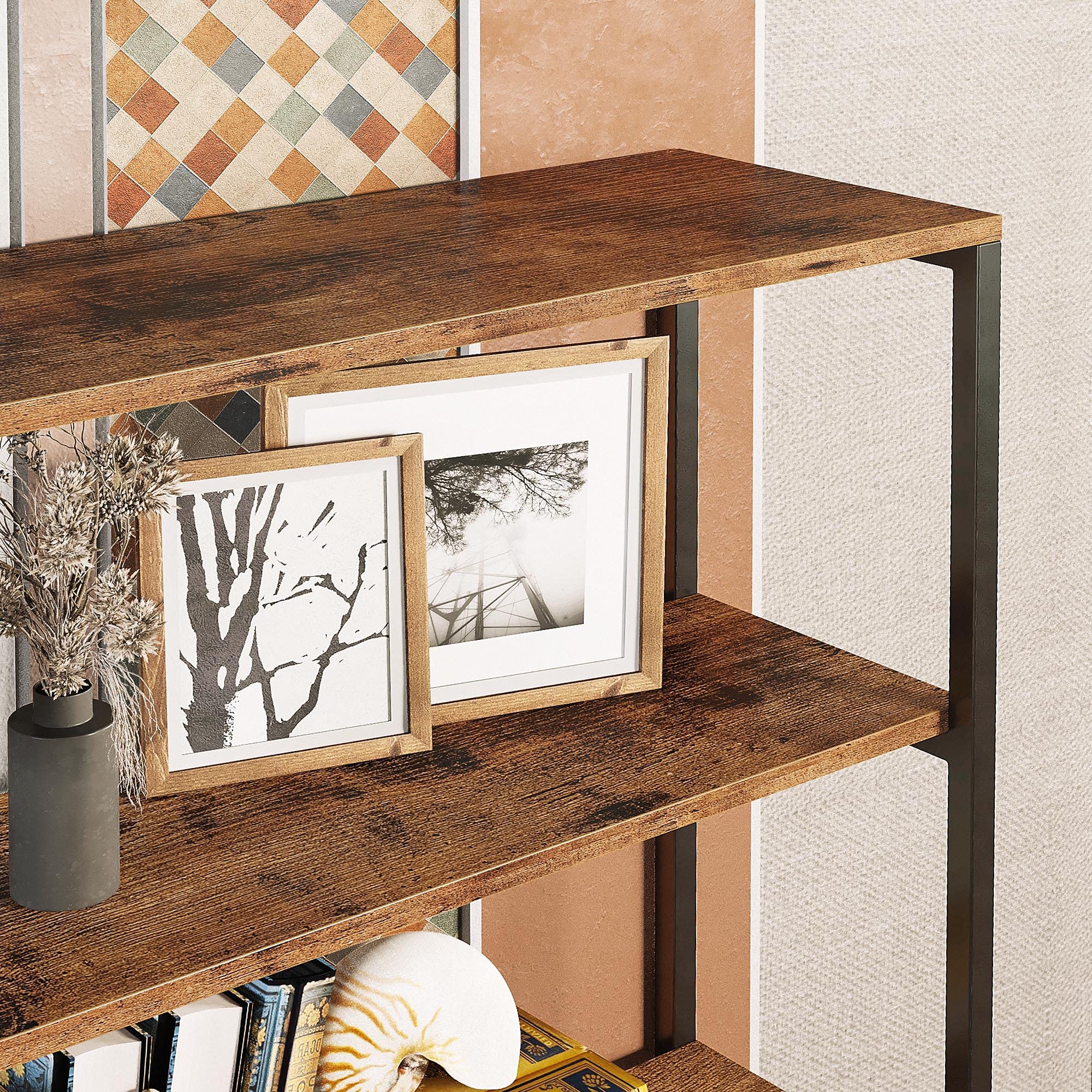IRONCK 8-Tier Rustic Industrial Bookcase & Corner Ladder Shelf - Sturdy Storage Rack for Books, Plants & Decor - Perfect for Living Room, Home Office & Kitchen Organization