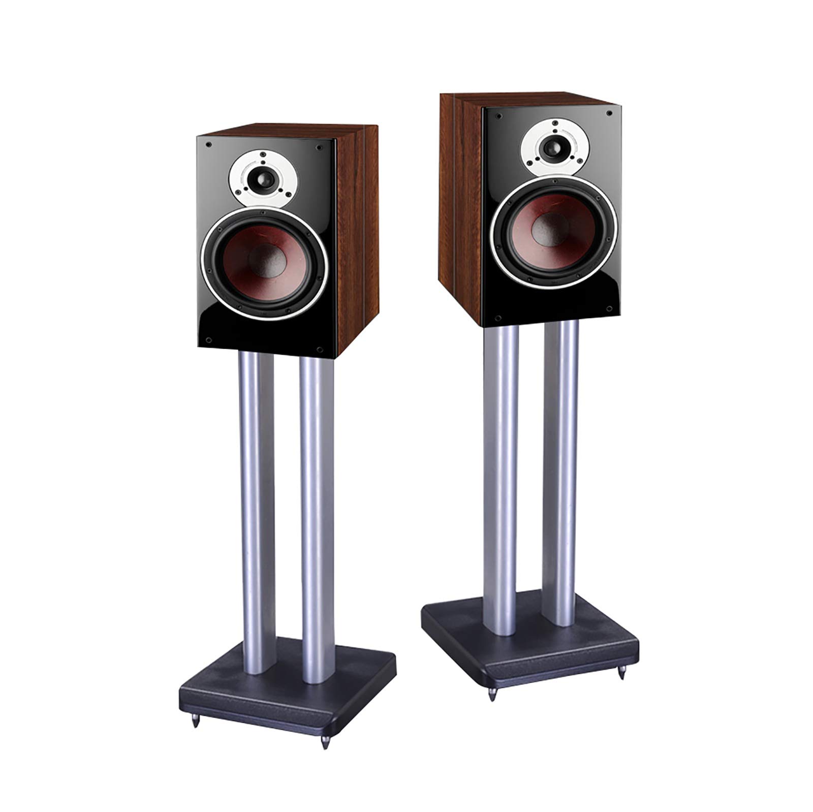 Universal Floor Speaker Stands 1 Pair - Heavy Duty Adjustable Speaker Stands for Bookshelf & Surround Sound Speakers, 4 Silver Hollow Columns, Easy Assembly (95cm Height) - Perfect for Home Theater, Gaming & Music Listening Setup
