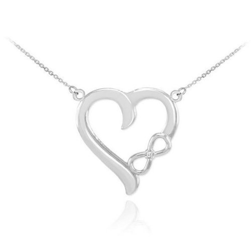 14K White Gold Diamond Infinity Charm Open Heart Pendant Necklace for Women - Elegant Jewelry Gift for Anniversary, Valentine's Day & Special Occasions