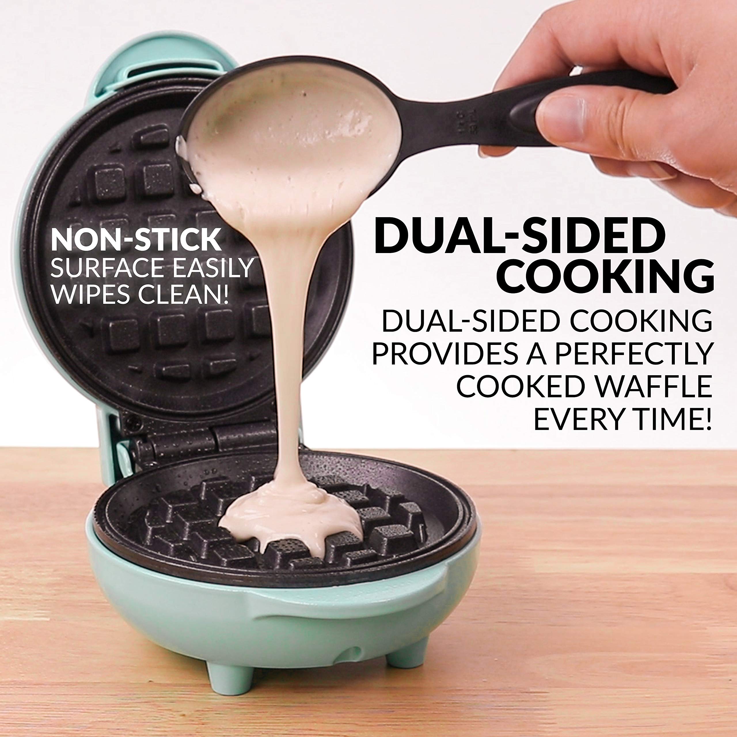 Nostalgia MyMini Personal Electric Waffle Maker - 5 Inch Non-Stick Cooking Surface for Waffles, Hash Browns, French Toast, Grilled Cheese, Quesadillas, Brownies & Cookies - Compact & Portable for Dorms, Offices & Small Kitchens - Aqua Blue