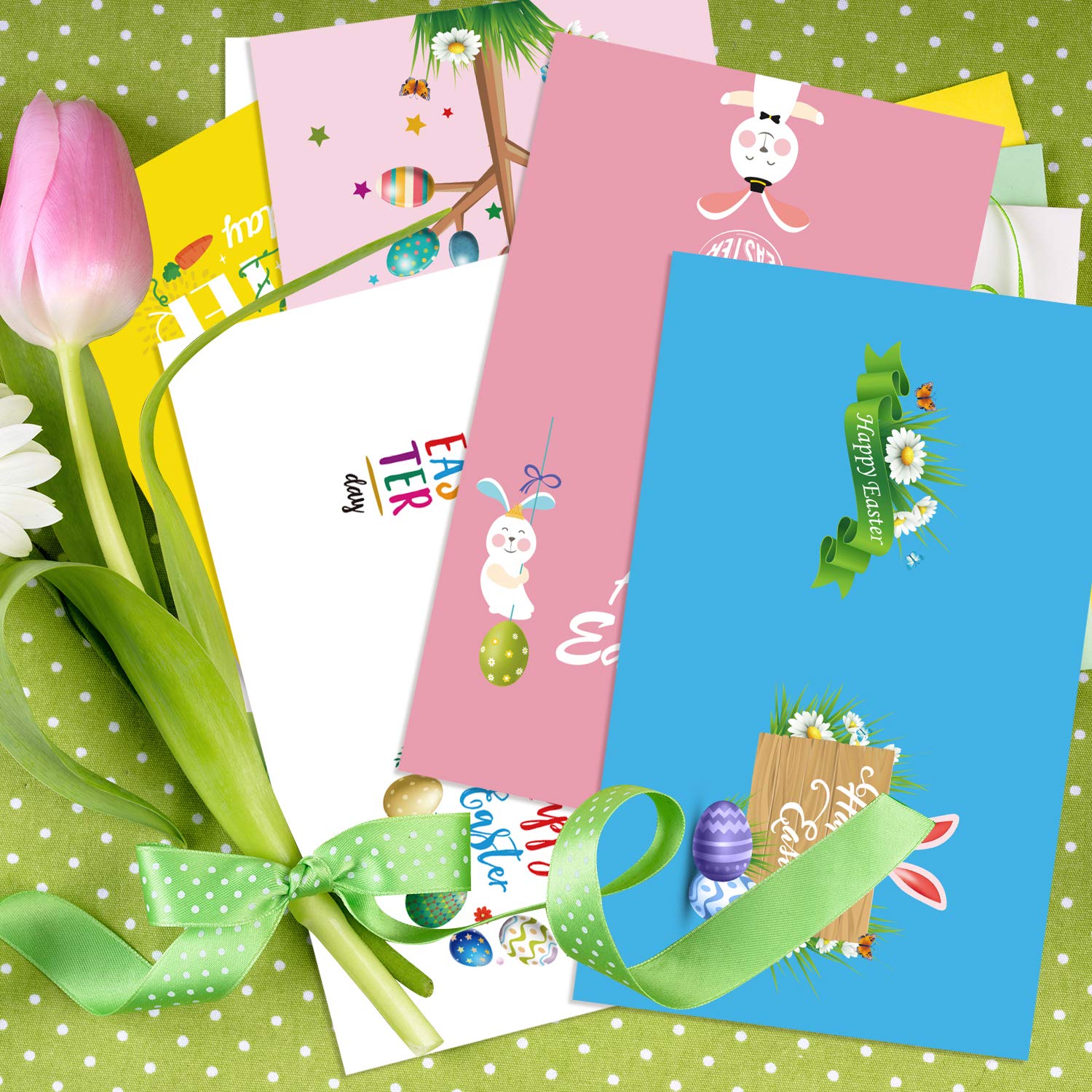 FEPITO 36 Pack Happy Easter Greeting Cards with Envelopes - Bunny Rabbit Egg Design Spring Note Cards for Kids (6 Styles) - Perfect for Easter Celebrations, Classroom Activities & Party Favors