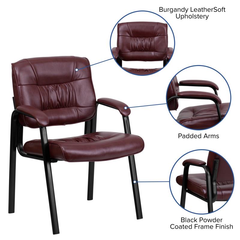 Premium FLASH Haeger Leather Executive Office Chair - Black Metal Frame Reception Seating for Professional Workspaces & Conference Rooms