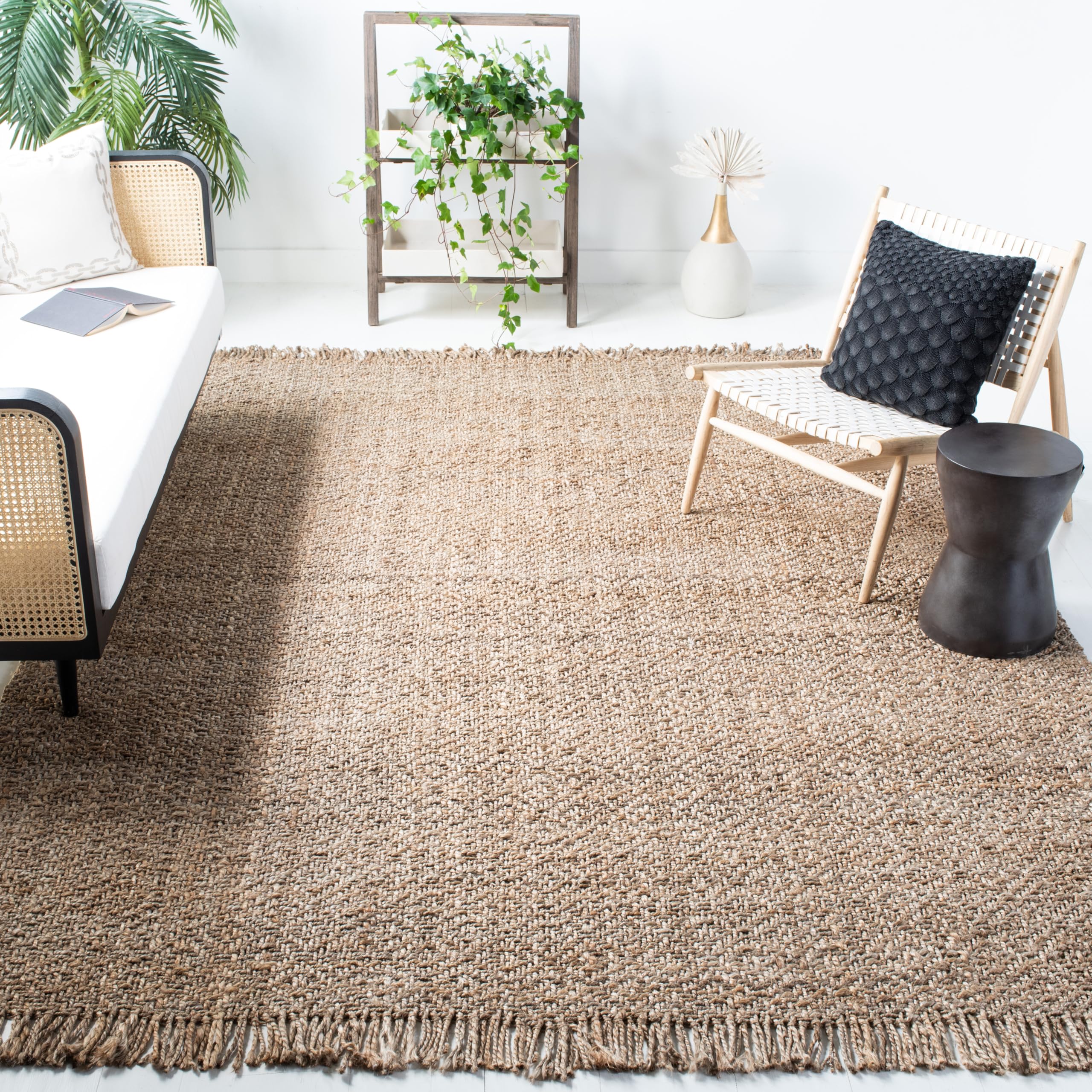 SAFAVIEH Handmade Natural Jute Area Rug 8' x 10' - Grey & Neutral Woven Fringe, Eco-Friendly Fiber for Living Room, Bedroom, Dining Room | Durable for High Traffic Areas, Boho Home Decor & Cozy Floor Covering