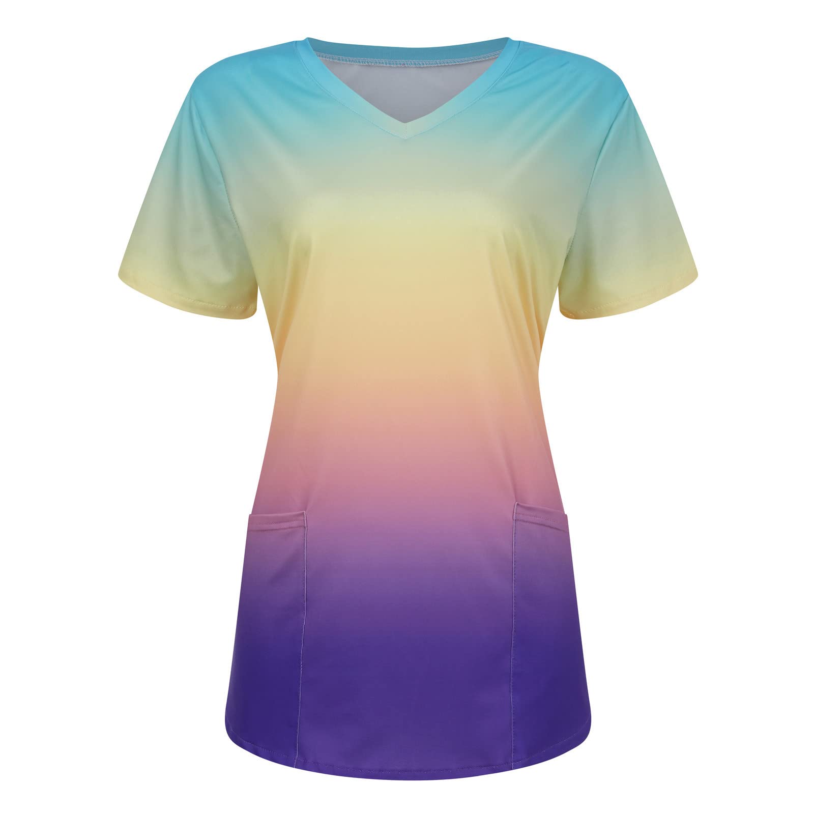 HUANKD Women's Short Sleeve V-Neck Scrub Tops with Cartoon Print - Nursing Uniform & Medical Work Shirts for Women (Sizes S-5XL) | Comfortable Healthcare Worker Tees for Hospitals, Clinics & Nursing Shifts