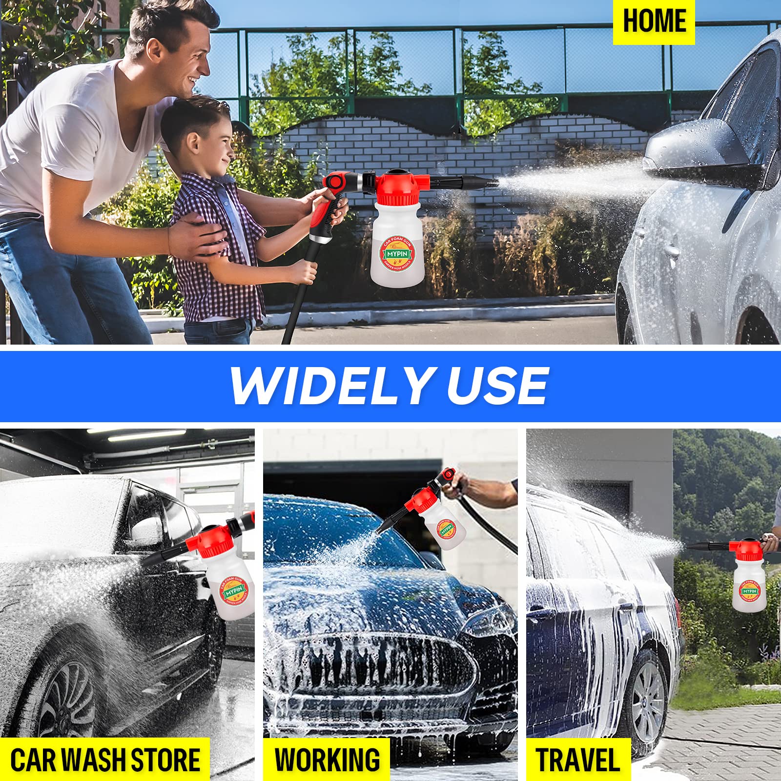 Premium Car Wash Foam Gun Set with Adjustable Foam Cannon & 2.5-6 Bar Pressure Sprayer - Includes Nozzles, Wash Mitt & 1/2