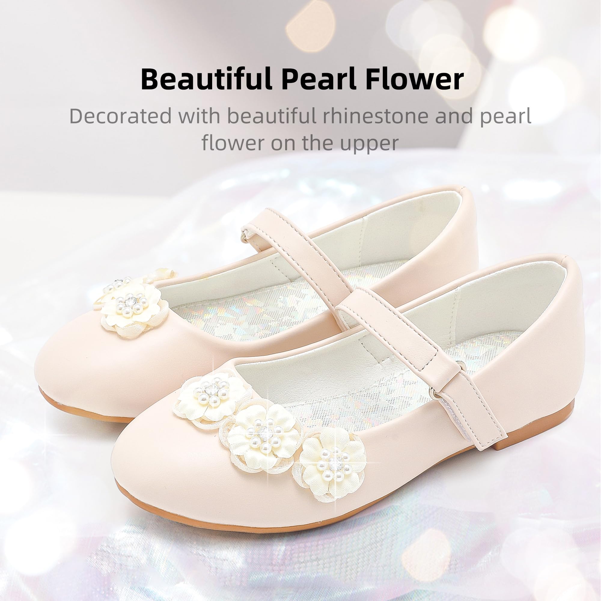 **Toddler Girls Flower Girl Shoes - Princess Wedding Flats with Low Heel for Little & Big Kids - Perfect for Weddings, Parties & Special Occasions**