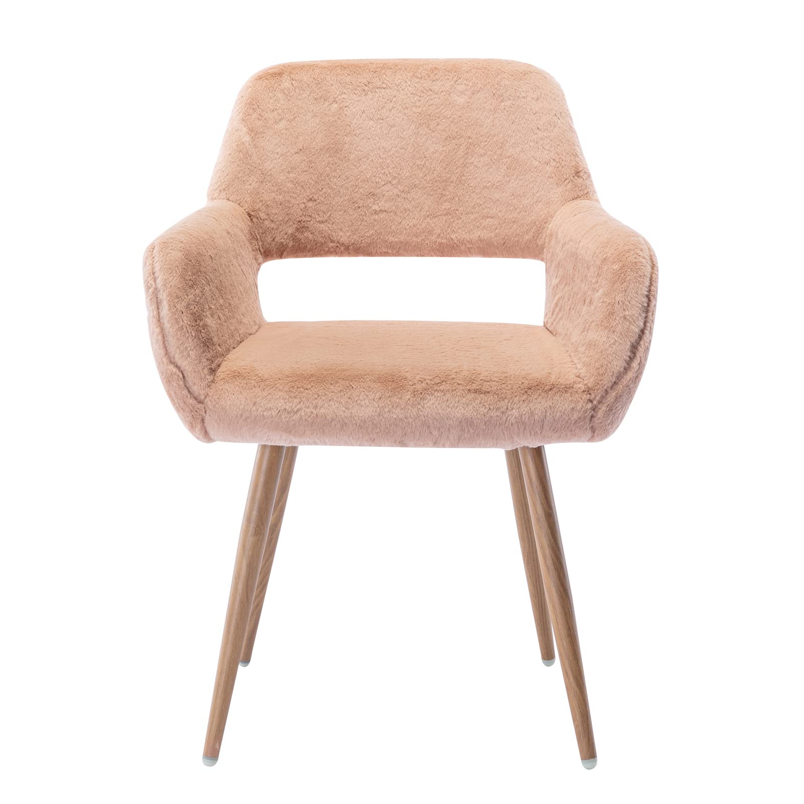 Faux Fur Desk Chair Without Wheels - Fluffy Vanity Chair with Metal Legs, Comfortable Home Office Chair for Women & Girls - Soft Makeup Chair with Hollow Back & Arms for Bedroom, Living Room, Study - Perfect for Home Office, Dressing Table, Reading Nook & Cozy Spaces