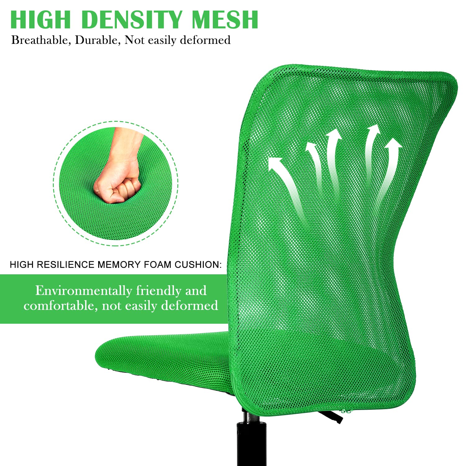 Ergonomic Mid Back Mesh Office Chair - Adjustable Armless Computer Desk Chair with Breathable Mesh Back, Green - Perfect for Home Office, Gaming & Workspace Comfort