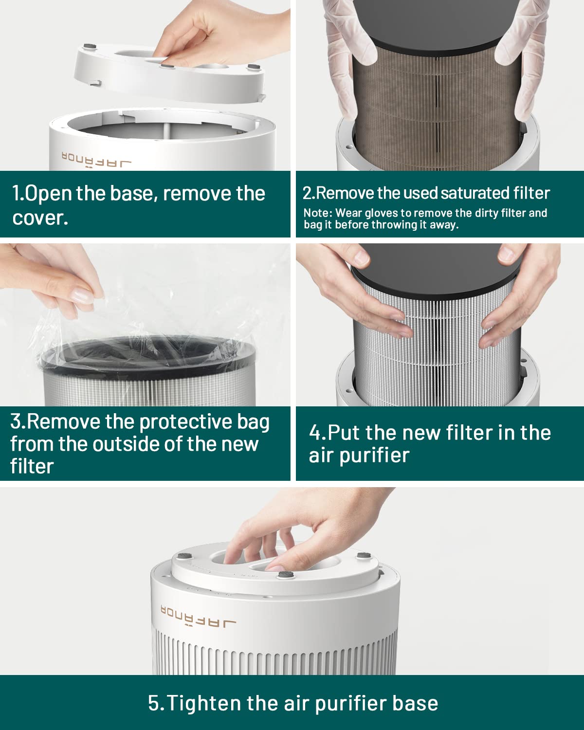 Jafanda JF100 3-in-1 True HEPA Air Purifier Replacement Filter with High-Efficiency Activated Carbon - 1 Pack | for Home, Office & Bedroom Air Purification