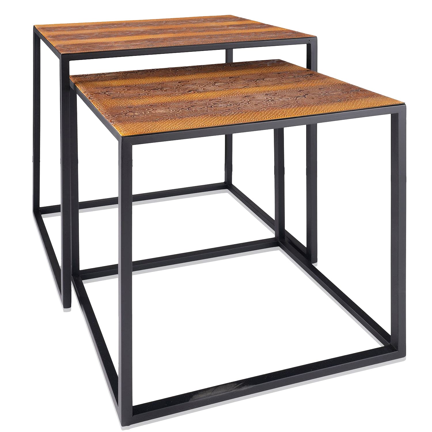 Modern Rattlesnake Faux Skin End Tables - Set of 2, Nesting Coffee Tables for Living Room with Realistic Finish | Perfect for Small Spaces, Home Decor & Western Style Interiors