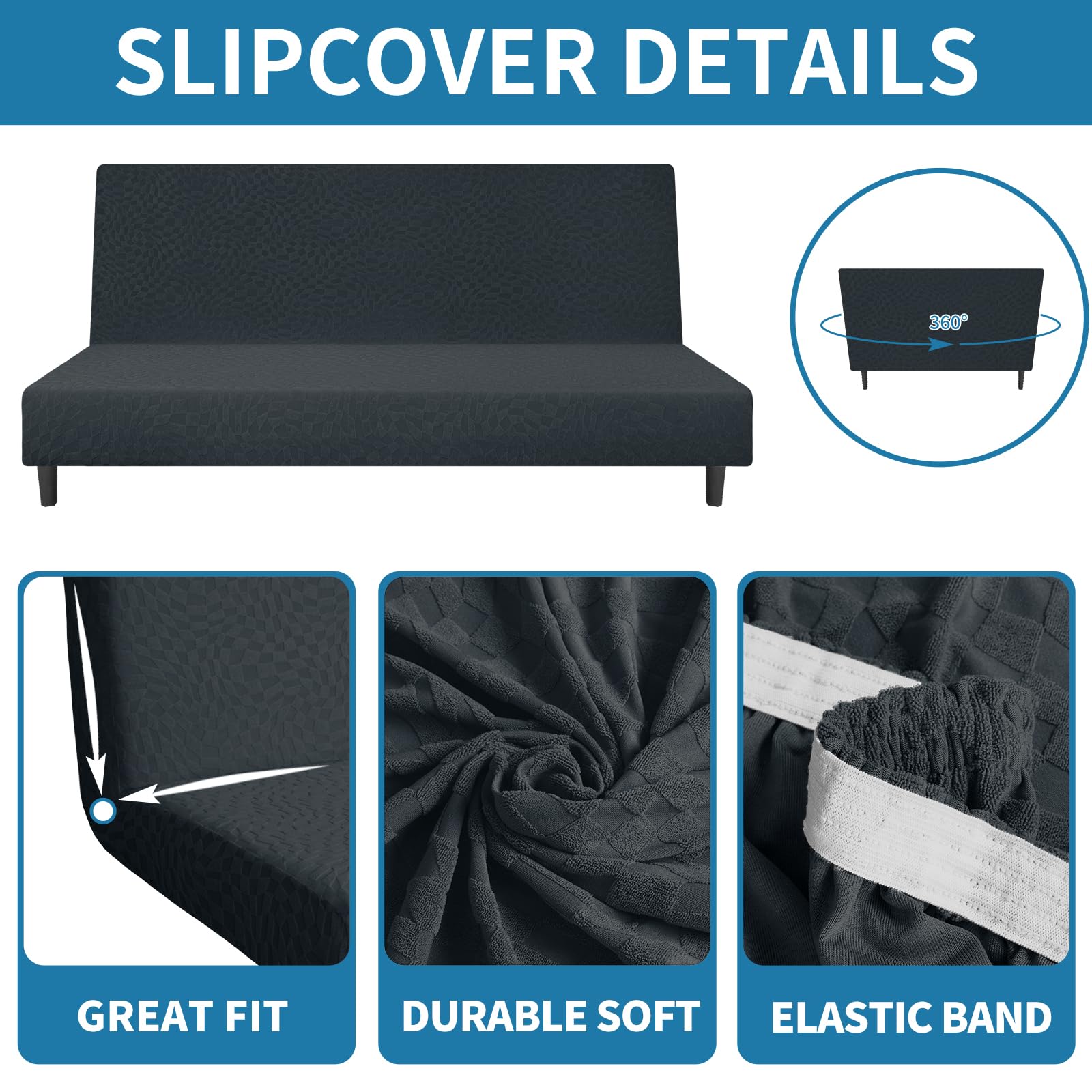 Stretch Futon Cover Full Size - Soft Durable Sofa Bed Slipcover for Pets & Home Decor (Dark Gray)
