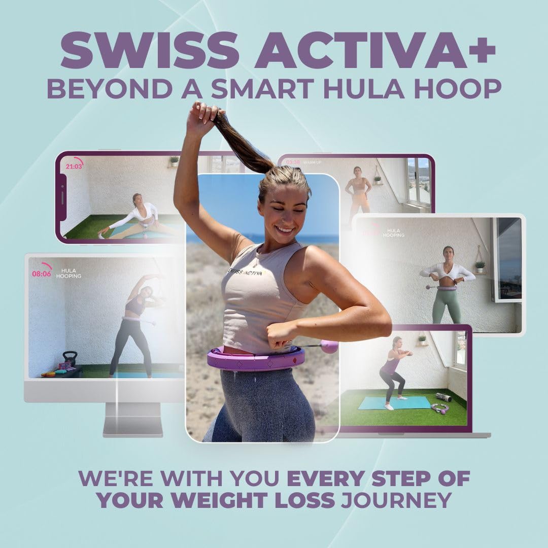 Premium Swiss Activa+ S6+ Infinity Smart Weighted Hula Hoop with Digital Counter (23-44 Inch Adjustable) - Advanced Fitness Equipment for Weight Loss & Core Workouts - Perfect for Home Gym, Outdoor Exercise & Women's Fitness Routines