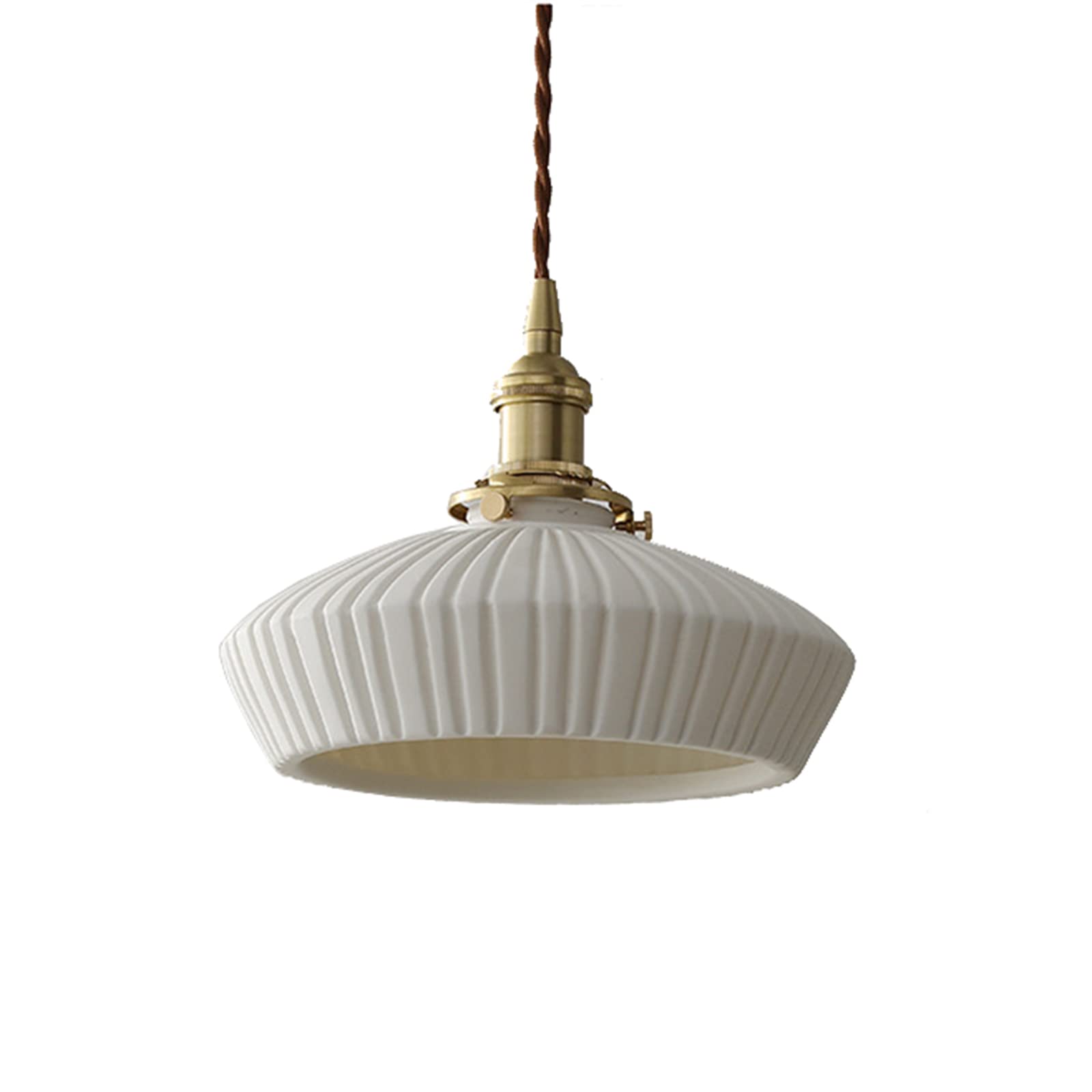 Vintage White Ceramic Pendant Light with Brass Socket & Switch - Mini Hanging Ceiling Lamp for Kitchen Island, Dining Room & Bedroom Lighting (TCS-A)