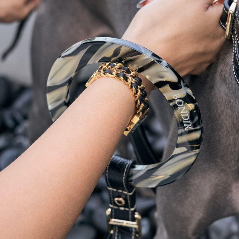 Premium Obsidian Black Leather Dog Leash - Heavy Duty, Adjustable, Reflective Stitching - Perfect for Walking, Training & Outdoor Adventures with Your Pet