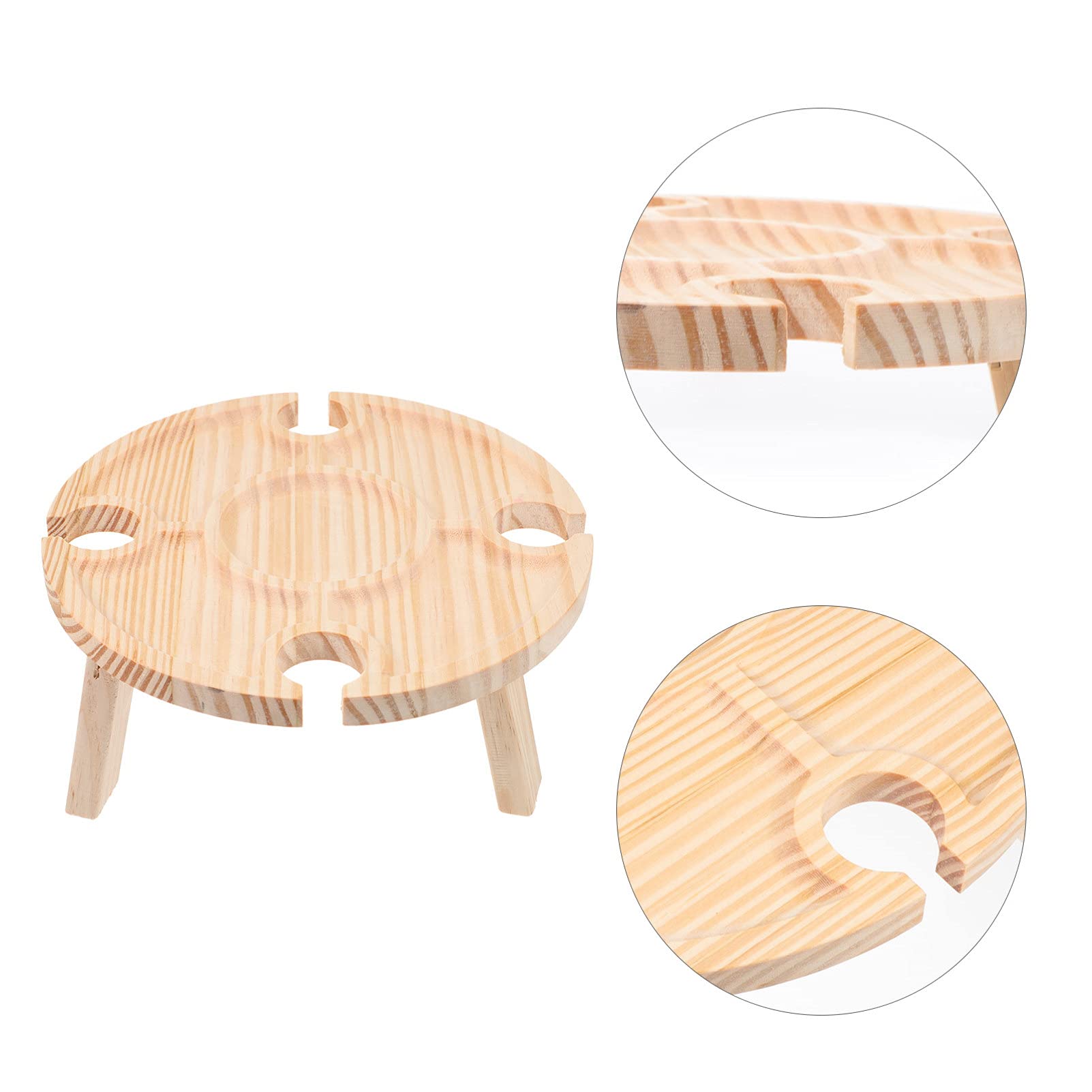 1pc Portable Round Wooden Picnic Table - Outdoor Food Serving Desk, Snack Table, Household Wine & Glass Table for Picnics, Camping, BBQs & Home Entertaining