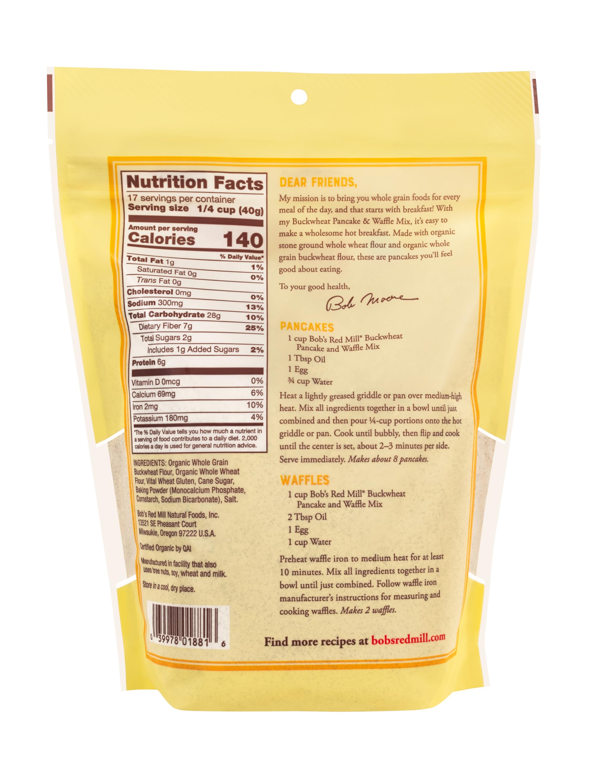 Bob's Red Mill Organic Buckwheat Pancake & Waffle Mix - 24oz (Pack of 1) | High Fiber, Gluten Free, Kosher Certified | Perfect for Breakfast, Brunch & Family Gatherings