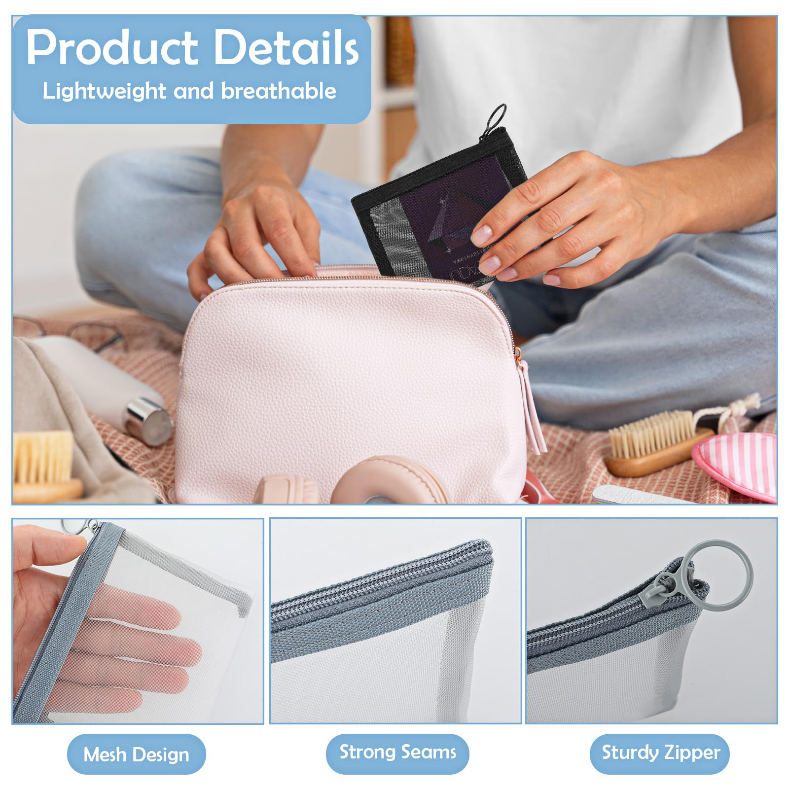 Grevosea 5 Pack Small Mesh Zipper Pouches - Mini Makeup Bags for Travel, Toiletries & Cosmetics Organization - Perfect for Purse, Lipstick, Daily Essentials & On-the-Go Storage