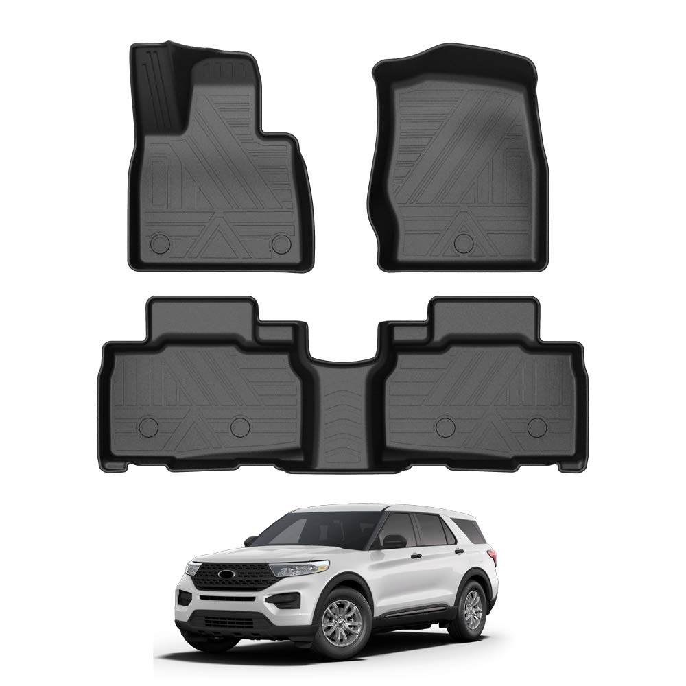 All-Weather Rubber Floor Mats for Ford Explorer 2020-2025 - Heavy Duty Front & Rear 2 Row Car Mats with High Edges | Durable SUV Accessories for Rain, Snow & Mud Protection | Perfect for Daily Commute, Road Trips & Outdoor Adventures