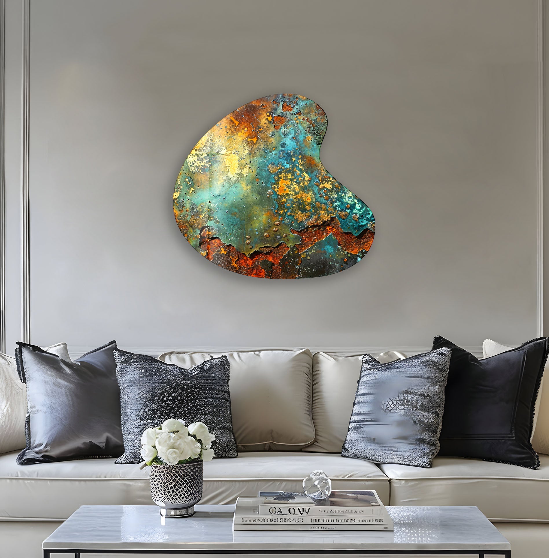 Abstract Green Irregular Glass Wall Art - Modern Handmade Home Decor for Living Room, Bedroom & Office - Unique Contemporary Art Piece for Interior Design