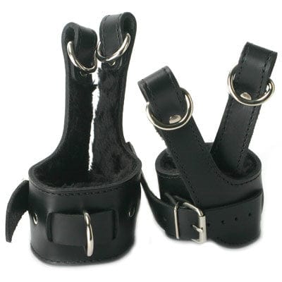 Premium Leather Fleece-Lined Suspension Cuffs - Soft & Secure Restraints for BDSM, Bondage, Couples Play - Handcuffs for Adults with Comfortable Lining