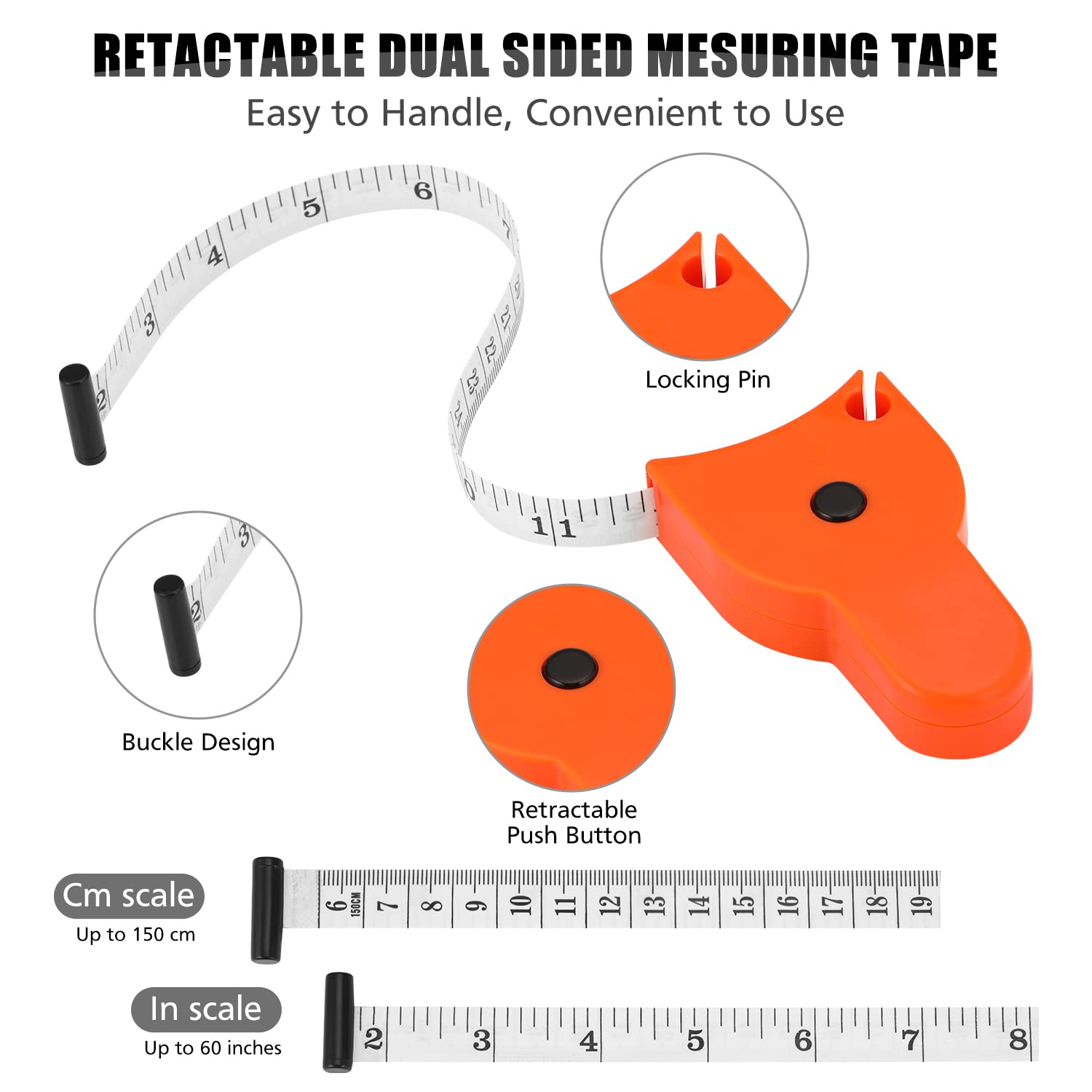 4 Pack 60 Inch (150cm) Retractable Body Measuring Tape - Accurate Weight Loss & Muscle Gain Tracking Tool, One-Hand Operation | Perfect for Fitness Enthusiasts, Tailors & Home Measurements