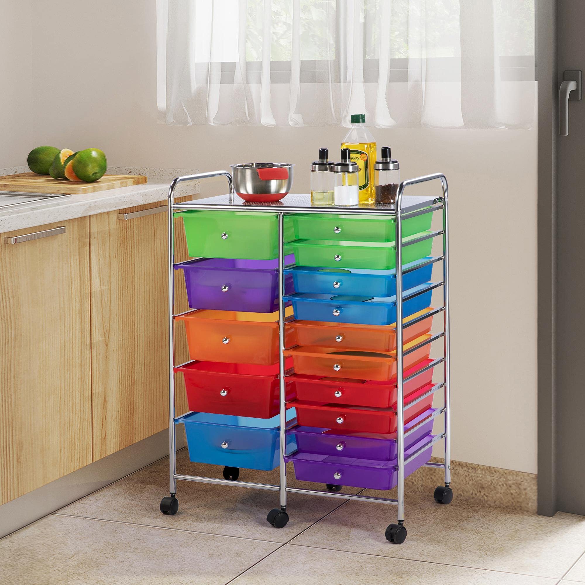 Yaheetech 15-Drawer Rolling Cart - Mobile Storage Organizer for Craft Supplies & Tools