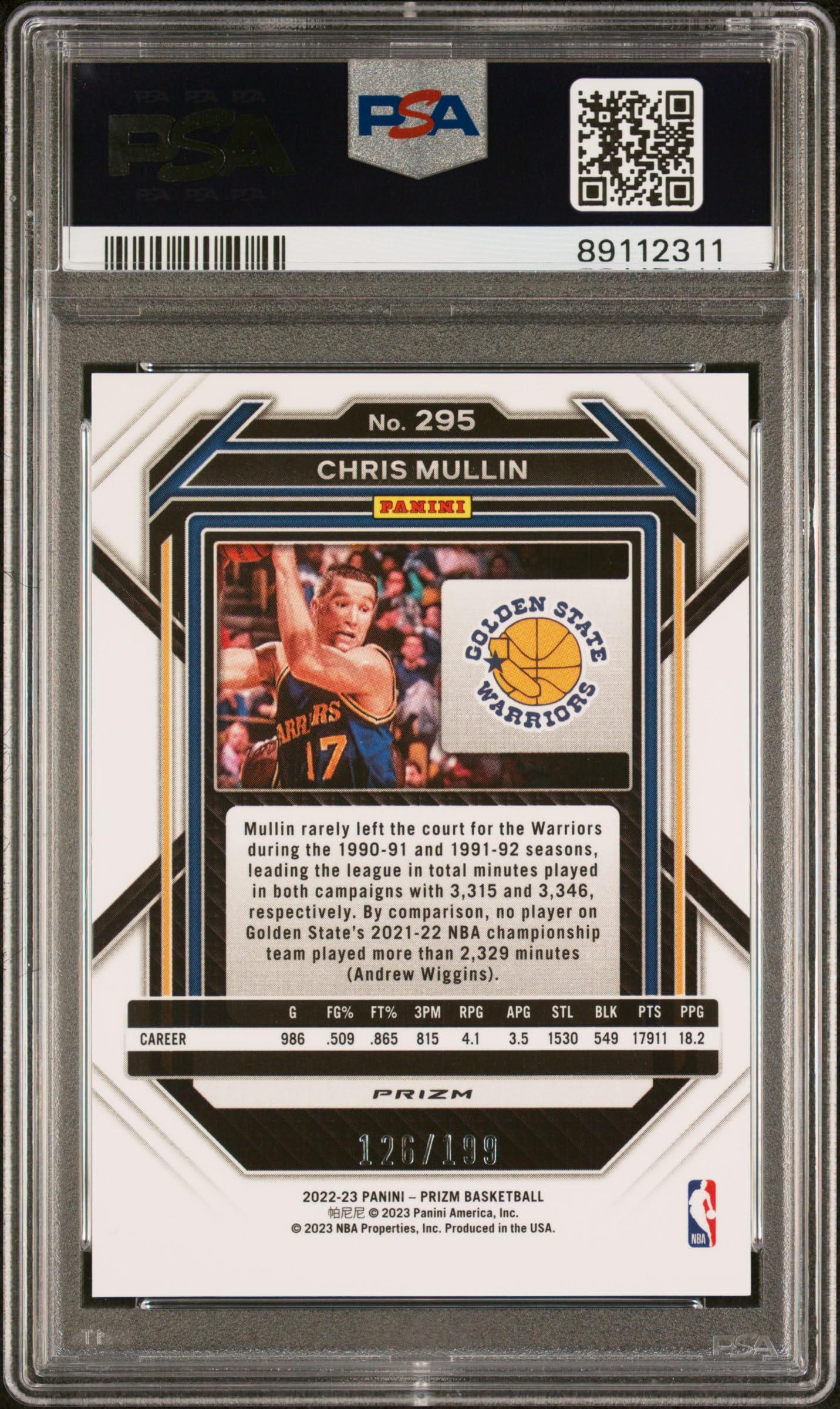 2022 Panini Blue Prizm Chris Mullin #295 Autographed Basketball Card PSA Certified - Perfect for NBA Memorabilia Collectors & Golden State Warriors Fans