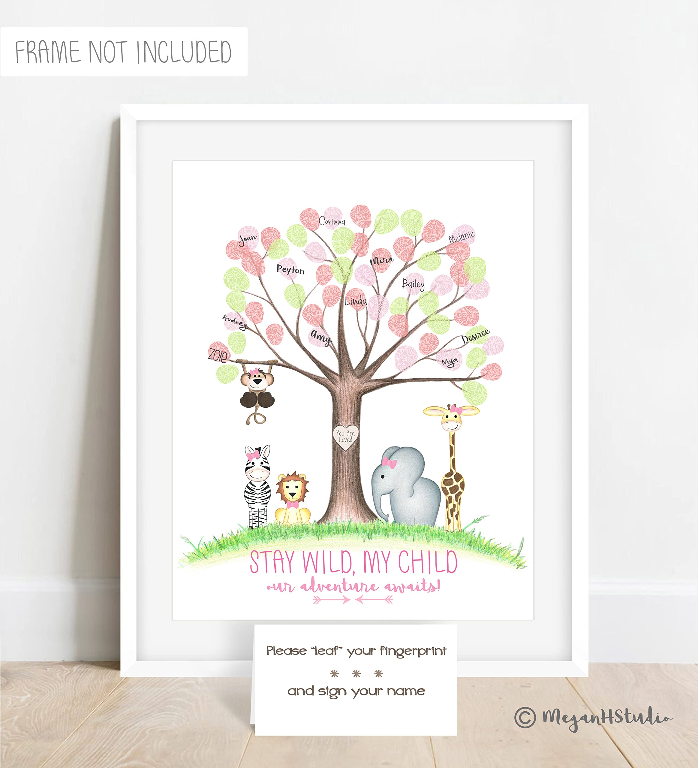 Personalized Safari Baby Shower Fingerprint Tree Guest Book - Unique Jungle Animal Themed Birthday Party Decor for Girls - Perfect for Baby Showers, 1st Birthdays & Zoo-Themed Celebrations