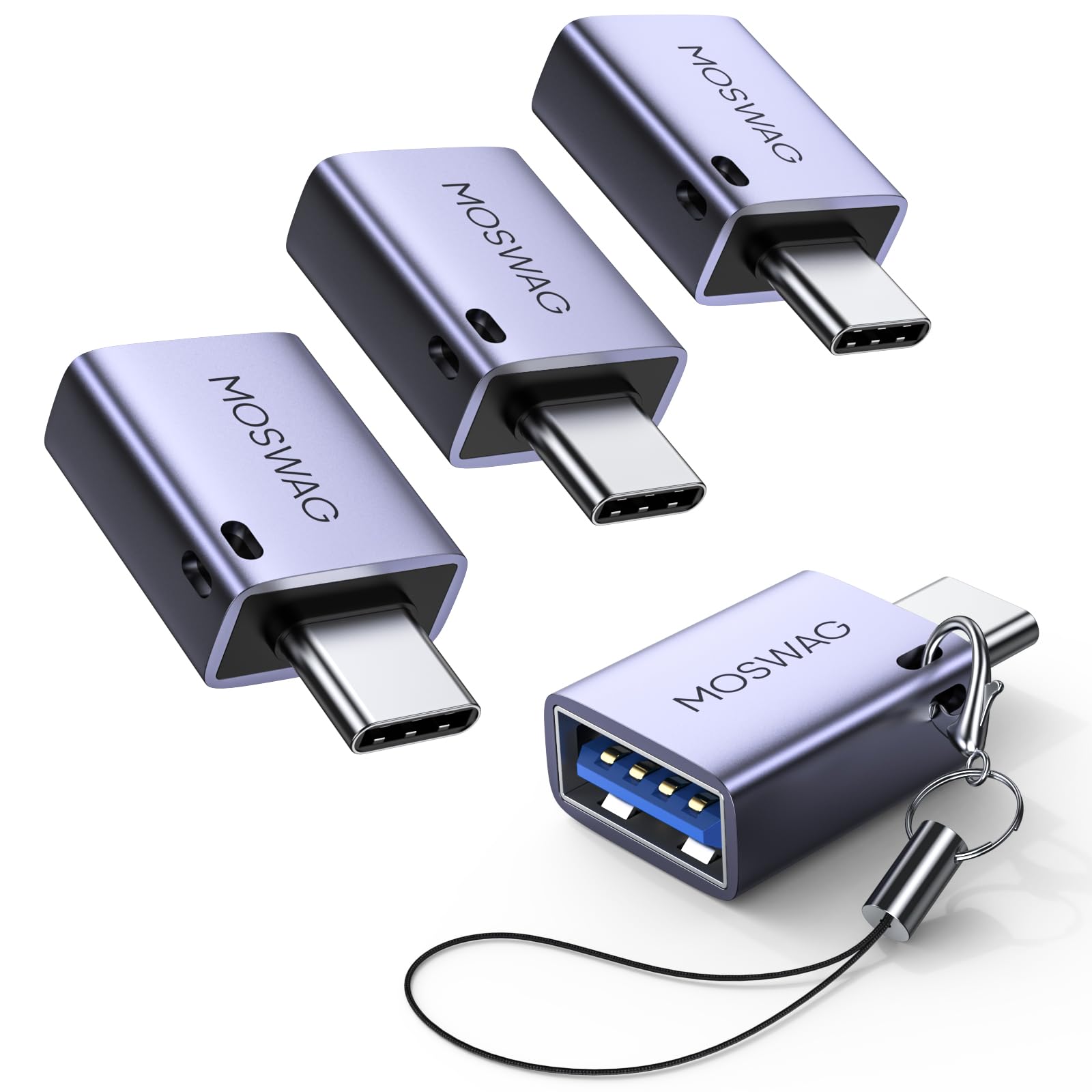 MOSWAG 4-Pack USB C to USB 3.0 Adapter - USB C Male to USB A Female OTG Converter - Compatible with MacBook, Chromebook, Surface, Samsung Galaxy S24/S23, iPhone 15/16 - Perfect for Data Transfer, Charging & Device Connectivity