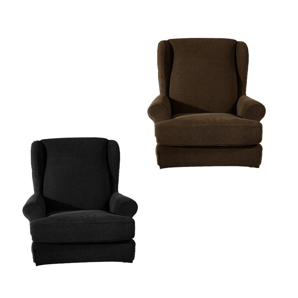 Stretch Spandex Wingback Chair Slipcover - Armchair & Sofa Cover in Coffee & Black | Washable, Easy Fit for Living Room, Office, and Dining Room Furniture Protection