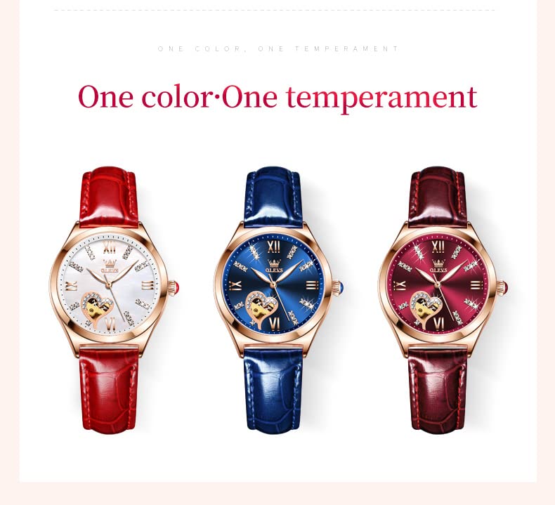 OLEVS Automatic Women's Watches - Luxury Diamond Dial Ladies Watch with Genuine Leather Strap, Self-Winding Mechanical Movement, 50M Waterproof - Perfect for Business, Party & Everyday Wear