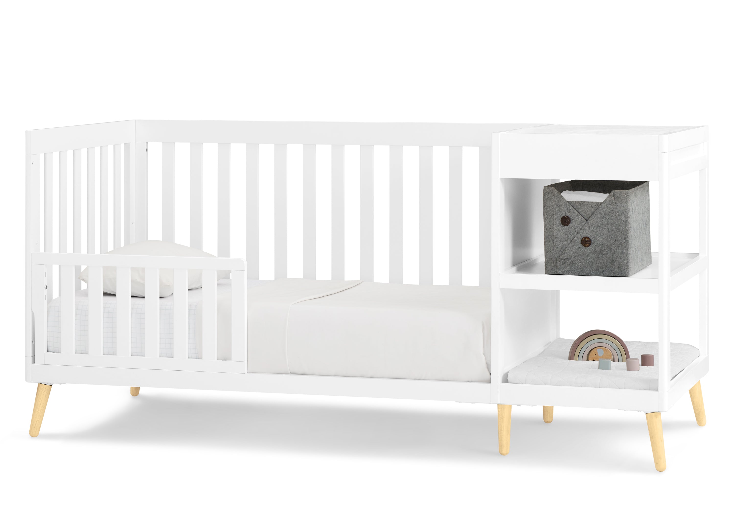 Essex 4-in-1 Convertible Baby Crib with Changer - White Nursery Furniture for Newborn to Toddler | Perfect for Bedroom, Daycare & Nursery Decor