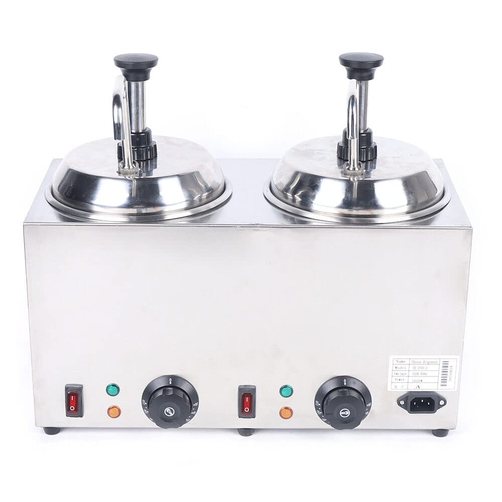 Commercial Electric Nacho Cheese Dispenser Warmer - 2X 2.1Qt Dual Hot Fudge Warmer with 1600W Power & 86-230℉ Adjustable Temperature - Perfect for Cheese Sauce, Caramel, Chocolate in Movie Theaters, Restaurants & Catering Events